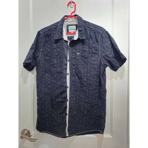Point Zero Black Label Semi-Fit M Men's Short Sleeve Shirt - Navy Button Down - Picture 1 of 16